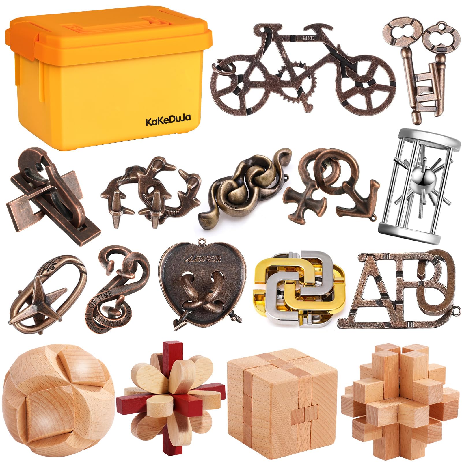 Amazon.com: 16 PCS Metal & Wooden Brain Teaser Puzzle Set